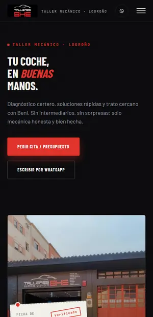 La misma web de Talleres Bhe vista en el móvil