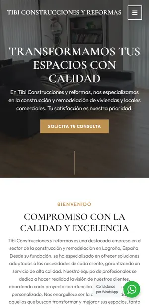 La misma web de Tibi Construcciones y Reformas vista en el móvil